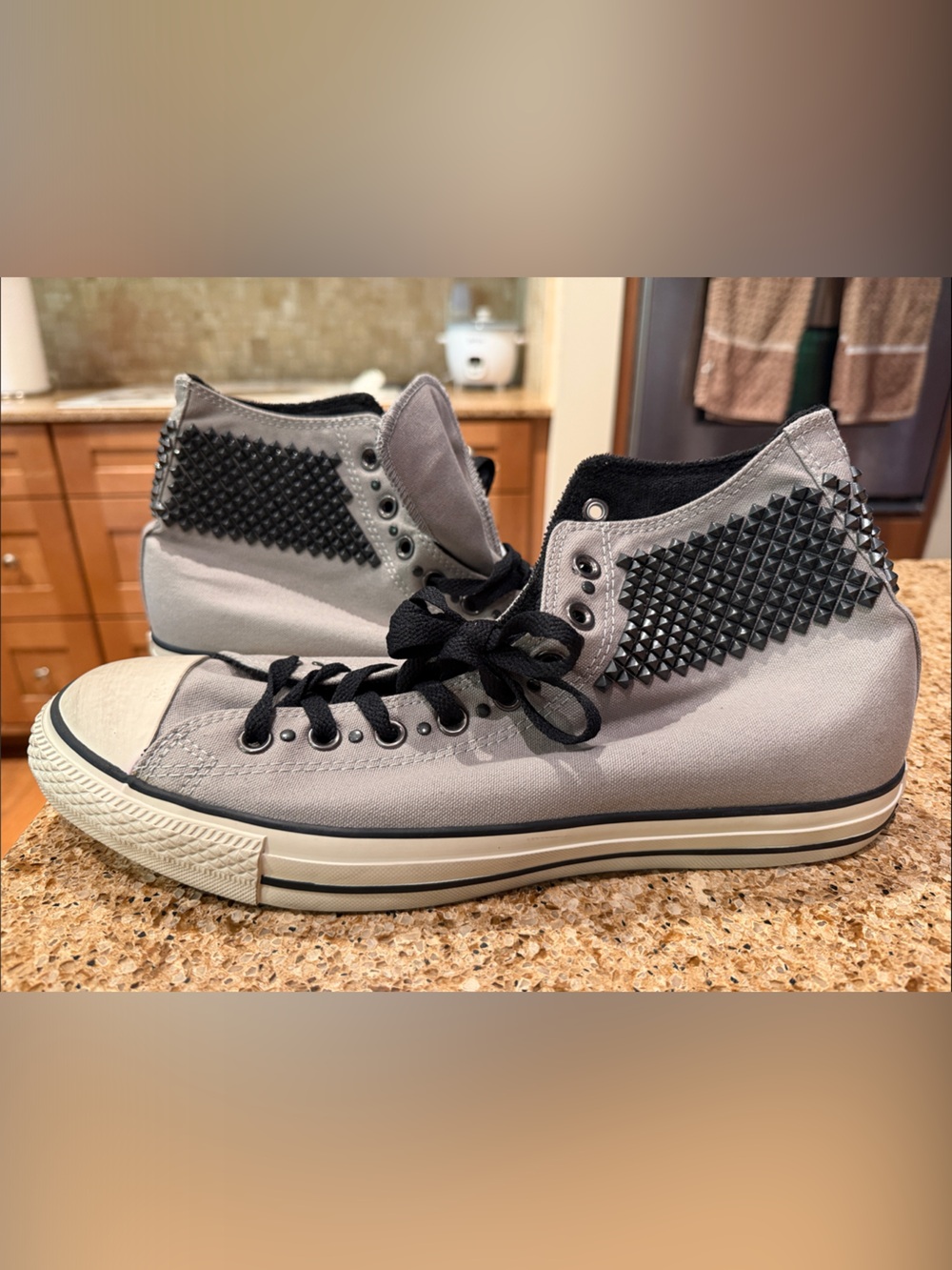 Converse Hi-Top Tornacipo Sneakers Punk-Metal Studs Gray/White with Brown Soles